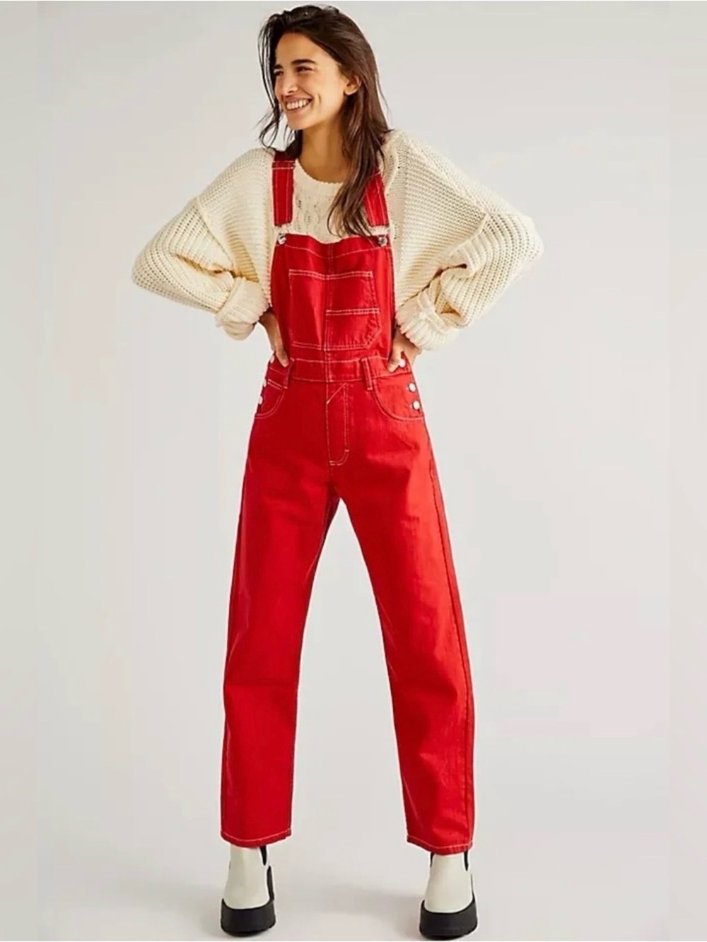 We The Free Red Women's Denim Overalls